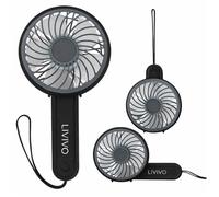 LIVIVO Portable Handheld Fan - USB-C Rechargeable Personal Fan with 3 Speed Settings - 1200mAh Battery Mini Hand Fan, Foldable Hanging & Desk Fan with Lanyard - Mini Fan for Travel, Home, Work - Black