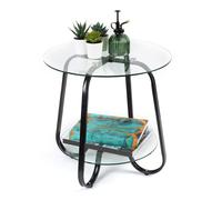 LIVIVO Round Glass Coffee Table Black 2 Tier Side Table