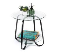 LIVIVO Round Glass Coffee Table Black 2 Tier Side Table in Clear