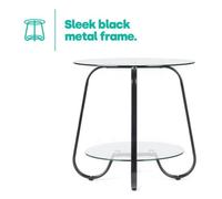 LIVIVO Round Glass Coffee Table Black 2 Tier Side Table in Clear