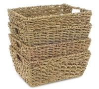 Livivo Seagrass Storage Baskets - Set Of 4 Hand-Woven Display Hampers, Natural Rattan Wicker Baskets W/handles For Home & Office