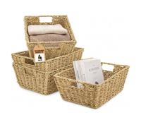 Livivo Seagrass Storage Baskets Set Of 4 Natural Woven Hampers With Handles Multipurpose Home Organiser