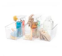 LIVIVO Set of 3 Clear Storage Organisers Stackable Containers Space Saving Trays Multipurpose Perfect for Kitchen Cabinet, Pantry, Fridge, Freezer, Countertop, Bathroom, Bedroom (M - 25.7 x 15.3)