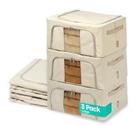 LIVIVO Set of 3 Storage Bags Boxes Organiser - Collapsible Storage Box with Double Opening Zips & Clear Windows for Storing Duvets, Blankets, Bedding, Clothes, Towels, Sweaters, Toys - 24L, Beige