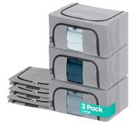 LIVIVO Set of 3 Storage Bags Boxes Organiser Double Opening Zips Clear Windows - Great for Storing Duvets Blankets, Bedding, Clothes Towels, Sweaters Toys - 24L Under Bed Closet Wardrobe Box
