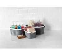 LIVIVO Set of 3 Storage Basket Ulana - Stackable BPA Free Multipurpose Organiser Bins For Kitchen, Bathroom, Living Room, Bedroom, Desk, Makeup, Cosmetics, Home & Office (Large)