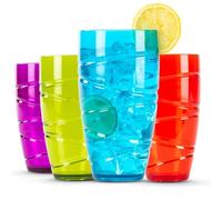 LIVIVO Set of 4 Hi Ball Plastic Acrylic Drink Tumblers with Swirl Design - Stackable Glasses Great for Picnics, BBQ’s, Poolside, Camping, Children’s Parties or Just Everyday Use (Set of 4, Colour)