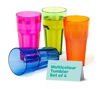 LIVIVO Set of 4 Plastic Tumblers - 600ml Plastic Cups Reusable, Stackable Design, BPA Free, Unbreakable Plastic Glasses - Clear Drinking Tumblers Adults and Kids - Ideal for Picnic, Camping and Party
