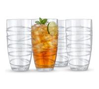 LIVIVO Set of 4 Plastic Tumblers - 600ml Swirl Design Plastic Cups Reusable, Stackable Design, Unbreakable Plastic Glasses - Clear Drinking Tumblers Adults and Kids for Picnic, Camping, Party - Clear