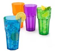 LIVIVO Set of 4 Plastic Tumblers - 600ml Plastic Cups Reusable, Stackable Design, BPA Free, Unbreakable Plastic Glasses - Clear Drinking Tumblers Adults and Kids - Ideal for Picnic, Camping and Party
