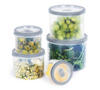 Livivo Set Of 5 Cylinder Storage Containers With Grey Lids - Bpa Free, Stackable & Airtight Plastic Pantry Organiser