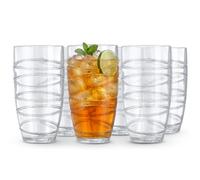 LIVIVO Set of 6 Clear Plastic Tumblers - 600ml Acrylic Plastic Glasses Reusable, Stackable Design, BPA Free Plastic Tumblers for Adults and Kids, Reusable Plastic Cups for Outdoor Picnic Drinking