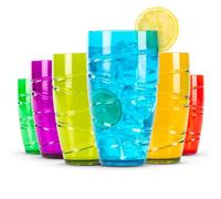 LIVIVO Set of 6 Multicolour Plastic Tumblers - 600ml Acrylic Plastic Glasses Reusable, Stackable Design, BPA Free Plastic Tumblers for Adults & Kids, Reusable Plastic Cups for Outdoor Picnic Drinking