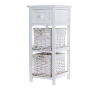 LIVIVO ‘Shabby Chic’ Two Tier Wooden Bedside Cabinet Table With Wicker Storage Basket Fully Assembled Perfect For Bedroom Living Room Bedroom Bathroom (White)