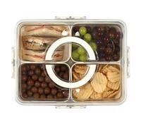 LIVIVO Snack Box with Compartments - 4 Removable Trays, Portable Snack Tray with Lid, Handle, Snap Locks - Silicone Seal, BPA Free - Ideal for Fruit, Snacks, Nuts, Spices, Picnics & Parties