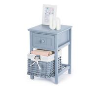 Livivo Wooden Bedside Cabinets - 1 Drawer & 1 White Wicker Storage Baskets - Grey