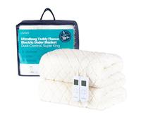 LIVIVO Super King Electric Under Blanket - UltraSnug Teddy Fleece Heated Mattress Cover with Dual Controllers, 10 Temperature Levels, Timer, Auto Shut-Off & Washable Design - Off-White