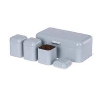 LIVIVO Taurus 4pc Kitchen Storage Set with Airtight Lids Includes Tea Coffee Sugar Canister Jar with Matching Stylish Bread Bin (Grey)