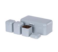 LIVIVO Taurus 4pc Kitchen Storage Set with Airtight Lids Includes Tea Coffee Sugar Canister Jar with Matching Stylish Bread Bin (Grey)