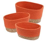 LIVIVO Tulla Seagrass Shelf Storage Baskets - 3-Piece Stackable Set, Decorative Rope Design, Versatile Home Organiser Bin For Living Room, Bedroom, Office, Bathroom, Underbed (CORAL)