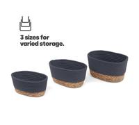 LIVIVO Tulla Seagrass Shelf Storage Baskets - 3-Piece Stackable Set, Decorative Rope Design, Versatile Home Organiser Bin For Living Room, Bedroom, Office, Bathroom, Underbed (SLATE)