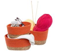 LIVIVO Tulla Seagrass Shelf Storage Baskets - 3-Piece Stackable Set, Decorative Rope Design, Versatile Home Organiser Bin For Living Room, Bedroom, Office, Bathroom, Underbed (CORAL)
