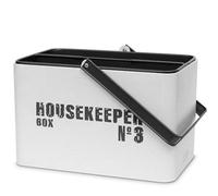 Livivo Vintage Metal Housekeeping Storage Box, Cleaning Caddy - Removable Top Tier Tray - White/grey