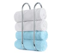 LIVIVO Wall Mounted Towel Rack - Chrome Bathroom Towel Holder Shelf with Rail - Space Saving Storage for 4-5 Towels - Sturdy Steel Construction with Screws & Wall Plugs Included