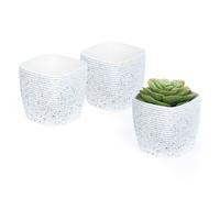 LIVIVO White Plastic Plant Pots with Stripe Design - 12cm LIVIVO White
