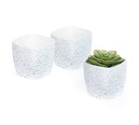 Livivo White Plastic Plant Pots With Stripe Design - 12Cm White One Size
