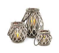 Livivo Willow Lanterns Set Of 3 Grey Wicker Candle Holders With Rope
