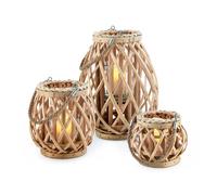 Livivo Indoor Outdoor Wicker Lantern Candle Holder Set Natural