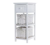 Livivo Wooden Bedside Cabinet With 1 Drawer & 2 White Wicker Storage Baskets - 67X28X31Cm