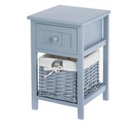 Livivo Wooden Bedside Cabinets - 1 Drawer & 1 White Wicker Storage Baskets - Grey