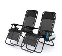 LIVIVO Outdoor Gravity Textline Chair Set with Headrest & Tray - Set of 2 in Black LIVIVO Black