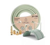 LIVLIG Garden Hose 1/2 Inch 30 m Set - 1/2 Inch Water Hose Including Wall Mount and Brass Spray Gun (Continuously Adjustable) & Couplings, Watering Set 30 m, Green