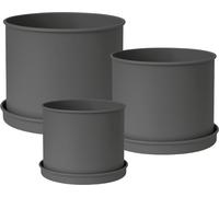 Livlig Planter with Saucer, Set of 3, Metal - Anthracite