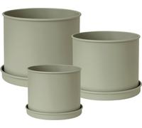 Livlig Planter with Saucer, Set of 3, Metal - Moss Grey