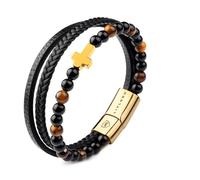 LIVLOKO LONDON Gift Boxed Mens Bracelet Leather Black Multi-Layer Tiger Eye Stone Beads Magnetic Steel Clasp Viking Rope Bands Surfer Man Wristband Male UK Jewellery Gift box Husband Boyfriend Dad Son