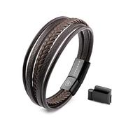 LIVLOKO LONDON Gift Boxed Mens Bracelet Leather Black Multi-Layer Tiger Eye Stone Beads Magnetic Steel Clasp Viking Rope Bands Surfer Man Wristband Male UK Jewellery Gift box Husband Boyfriend Dad Son