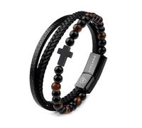 LIVLOKO LONDON Gift Boxed Mens Bracelet Leather Black Multi-Layer Tiger Eye Stone Beads Magnetic Steel Clasp Viking Rope Bands Surfer Man Wristband Male UK Jewellery Gift box Husband Boyfriend Dad Son