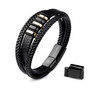 LIVLOKO LONDON Gift Boxed Mens Bracelet Leather Black Multi-Layer Tiger Eye Stone Beads Magnetic Steel Clasp Viking Rope Bands Surfer Man Wristband Male UK Jewellery Gift box Husband Boyfriend Dad Son