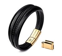 LIVLOKO LONDON Mens Bracelet Leather Black Multi-Layer Stone Beads Magnetic Adjutable Steel Clasp Viking Rope Bands Surfer Man Wristband Male UK Jewellery Gift box Boyfriend Dad Son Brother Tiger Eye