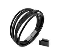 LIVLOKO Mens Bracelet Leather Black Multi-Layer Bracelet for Men Magnetic Clasp Rope Wristband Mens Gift for Boyfriend (Medium to Large 20-22cm, C. 19-22cm Black Leather Adjustable)