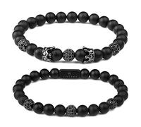 LIVLOKO Mens Bracelet Leather Black Multi-Layer Bracelet for Men Magnetic Clasp Rope Wristband Mens Gift for Boyfriend (Small 18-20cm, J. Designer Black Agate)