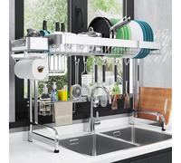 LIVOD Over The Sink Dish Drying Rack, 2 Tier Over Sink Dish Drying Rack Width Adjustable(25.6-37.6in), Durable Stainless Steel Dish Rack Over Sink Organizer, Space Saving Kitchen Sink Drying Rack
