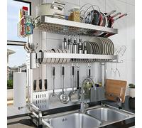LIVOD Over The Sink Dish Drying Rack, 3-Tier Over Sink Dish Rack Stainless Steel Adjustable Length (29.1''~37.4''), Multifunctional Kitchen Sink Dish Drying Rack with Pots and Pans Rack (Silver)
