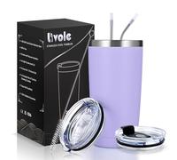 Livole 20oz Travel Mug for Cold Drinks, 600ml Insulated Vacuum Tumbler with Straw and Lid, Double Walled Coffee Cup Travel Mug, Stainless Steel Wine Tumbler for Ice Coffee, Cocktail, Light Purple