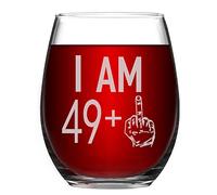 Livole 50th Birthday Gifts for Women Men, 15oz Stemless 49+ Pattern Birthday Wine Glass, Unique Funny Unbreakable Wine Tumbler for her, Best Friend Turning 50, Party Decoration