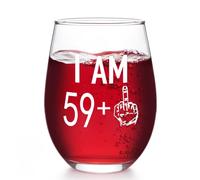 Livole 60th Birthday Gifts for Women, Her, 15oz 450ml Stemless Wine Glass 59+1, Unique Personalized Glasses for Best Friend Turning 60, Sister, Wife, Auntie, Coworker